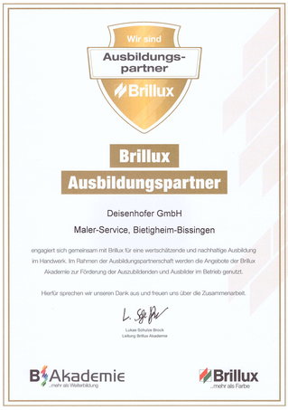 Maler-Service Deisenhofer ist Ausbildungspartner von Brillux